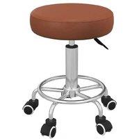Brown PU Leather Adjustable Height Stool with Wheels - Ergonomic Salon & Spa Chair