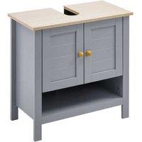 Freestanding MDF Bathroom Vanity Unit - Adjustable Shelf Sink Cabinet - Rustic Grey Storage