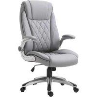 Ergonomic PU Leather Executive Office Chair - Adjustable Height, Flip Arms, Wheels, Grey