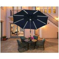 2.7m Blue Garden Parasol with Solar LED Lights - Tilt Canopy, Weather-Resistant Aluminium