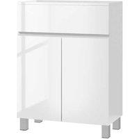 Gloss Freestanding Bathroom Cabinet - White High Gloss, Adjustable Shelf, Modern Storage Unit