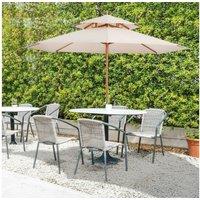 2.7m Double Tier Patio Umbrella - Wooden Frame, Weather-Resistant, Beige Garden Parasol