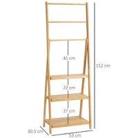 Freestanding Bamboo Bathroom Towel Rack - Foldable, 3 Rails & Storage Shelves