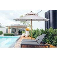 2.7m Double Tier Bamboo Garden Parasol - Cream White, Wind-Resistant, Wooden Frame