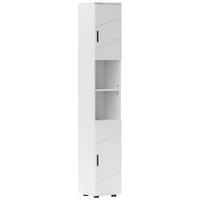 White Line Embossed Tall Bathroom Storage Cabinet - Slim Freestanding Modern Particleboard