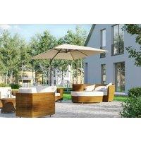 2.7m Square Cream Cantilever Parasol - Aluminium Frame, UV Protection, Modern Garden Umbrella with Cross Base
