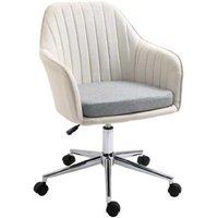 Ergonomic Linen Swivel Office Chair with Wheels - Adjustable Height - Beige