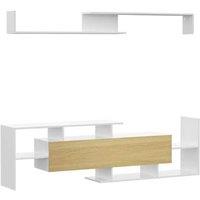 Contemporary TV Stand & Wall Shelf Set - White/Natural, Storage, 40"/65" TVs, Particle Board