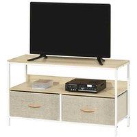 Contemporary TV Stand Cabinet with Foldable Linen Drawers & Steel Frame - Storage Media Unit for Living Room, Fits TVs up to 47"