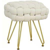 Velvet-Feel Woven Footstool with Steel Legs - Modern Accent Ottoman, 120kg Capacity