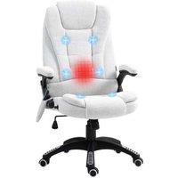Heated Ergonomic Recliner Office Chair - 6-Point Massage, Adjustable Height, Cream Linen