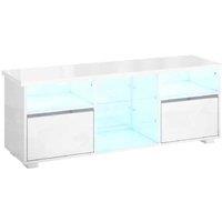Contemporary High Gloss TV Stand Cabinet with LED Lights & Storage - MDF & Glass, Fits up to 55" TVs
