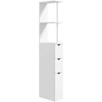 Tall Slim Freestanding Bathroom Cabinet - White MDF, Drawers & Shelf - Space-Saving Storage