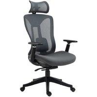 Ergonomic Mesh Office Chair - Adjustable 3D Arms, Headrest, 135 Recline, Grey