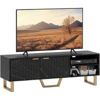 Modern Marble Effect TV Stand - Black, Storage, Steel Legs, Fits up to 70" TVs