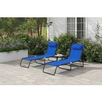 Set of 2 Folding Reclining Sun Loungers - Blue Mesh, 4-Position, Steel Frame, Portable Outdoor Chairs