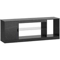 Black Marble Effect TV Stand with Glass Shelf - Modern Storage, Fits up to 55" TVs