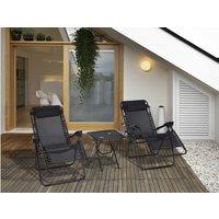 2-Piece Zero-Gravity Reclining Sun Lounger Set with Side Table - Steel Frame, Foldable, Black