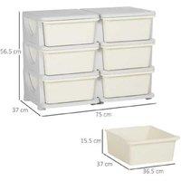 Kids Toy Storage Dresser - 6 Drawer Plastic Organiser - Cream - 3 Tier Modular Unit