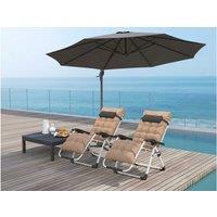 2 Piece Reclining Zero Gravity Sun Lounger Set with Cushions, Khaki - Foldable Outdoor Patio Chairs