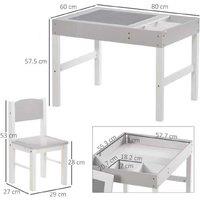 Kids Table & Chair Set with Storage - Grey, MDF & Pinewood, Safe Rounded Edges