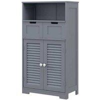 Freestanding Bathroom Storage Unit - MDF, Grey, Modern 3-Part Shelf & Drawers