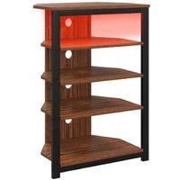 Black 4-Tier Corner TV Stand - LED Lighting, Storage Shelves, Steel & Particle Board - Fits up to 29" TVs