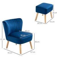 Velvet Tub Chair & Footstool Set - Blue, Plush Upholstery, Modern Accent Seating
