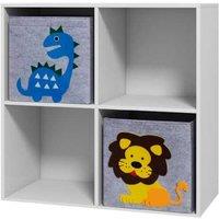 Kids Toy Storage Box - Modular Fabric Drawers, White, Sturdy MDF, Organiser Cabinet 61.8x29.9x61.8cm