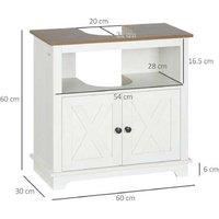 White Under Sink Bathroom Cabinet - 60x30x60cm, Farmhouse Style, Particle Board