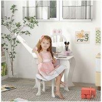 Kids Bunny Vanity Dressing Table Set - White & Pink MDF, Mirror & Stool - Bedroom Furniture