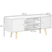 White TV Stand for 55" - Storage Shelves & Solid Wood Legs - Minimalist Living Room Furniture