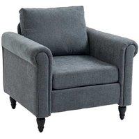 Vintage Chenille Accent Chair with Pillow, Scrolled Arms & Wood Legs - Classic Lounge Seating