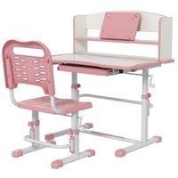 Kids Adjustable Study Desk & Chair Set - Ergonomic, Pink, Storage, Steel & MDF - Ages 6-12
