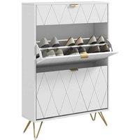 Slim White Particleboard Shoe Cabinet - 2 Flip Drawers, Narrow Modular Storage