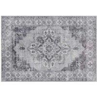 Vintage Floral Area Rug - Non-Slip, Washable Flannel Polyester Carpet for Living Room & Bedroom Decor (Grey)
