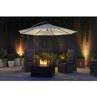 3m Cantilever Parasol with LED Lights - Beige, Weather-Resistant Steel Frame, Modern Patio Umbrella