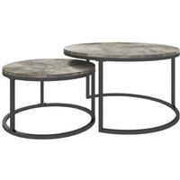 Contemporary Steel & Cement-Effect Two Piece Nesting Coffee Tables - Space-Saving Living Room Set