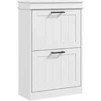 Minimalist White MDF Shoe Storage Cabinet - 2 Flip Drawers, 10 Pair Capacity