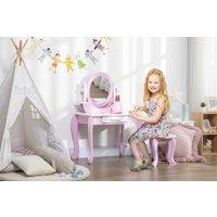 Kids Pink Vanity Table Set with Mirror & Stool - MDF, Storage Drawer - Age 3-6, Bedroom Furniture
