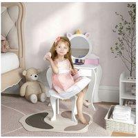 Unicorn Kids Vanity Dressing Table Set - White MDF, Mirror & Stool, Bedroom Furniture