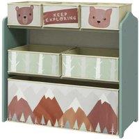 Kids Toy Storage Unit - 6 Fabric Bins - Modular Wooden Organiser for Bedrooms & Playrooms