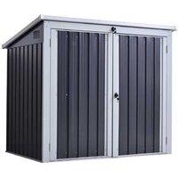 3.2 x 5.1ft Corrugated Steel Lockable Two-Bin Storage Shed - Weatherproof Outdoor Garden Shelter - Black