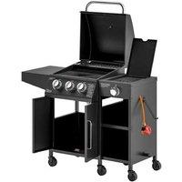 3+1 Burner Gas BBQ Grill with Storage Cabinet - 9.5kW, 6-Wheel Mobility
