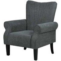 High Back Accent Chair - Linen Upholstery, Rolled Arms, Solid Wood Legs, Classic Wingback