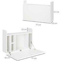 Wall Mounted Drop Leaf Laptop Table, White, Space-Saving Storage Desk - Contemporary Living Room Furniture