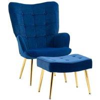 Velvet Wingback Armchair & Footstool Set - Gold Steel Legs, Modern Lounge Chair