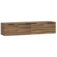 Floating TV Stand - 150cm - Storage Shelves & Doors - Brown Wood Effect - Contemporary Wall-Mounted Living Room Unit