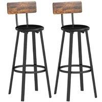 Set of 2 Faux Leather Industrial Bar Stools - Rustic Brown & Black, Padded, 75.5cm High