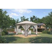 Beige 330x330cm Pop-Up Garden Canopy Gazebo - Mesh Sides, Double Roof, Steel Frame